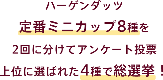 ハーゲンダッツ定番ミニカップ8種を2回に分けてアンケート投票 上位に選ばれた4種で総選挙！