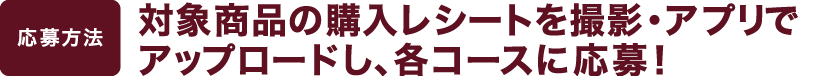 【応募方法】対象商品の購入レシートを撮影・アプリでアップロードし、各コースに応募！