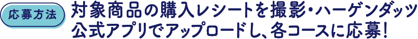 【応募方法】対象商品の購入レシートを撮影・ハーゲンダッツ公式アプリでアップロードし、各コースに応募！