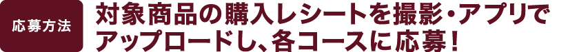 【応募方法】対象商品の購入レシートを撮影・アプリでアップロードし、各コースに応募!