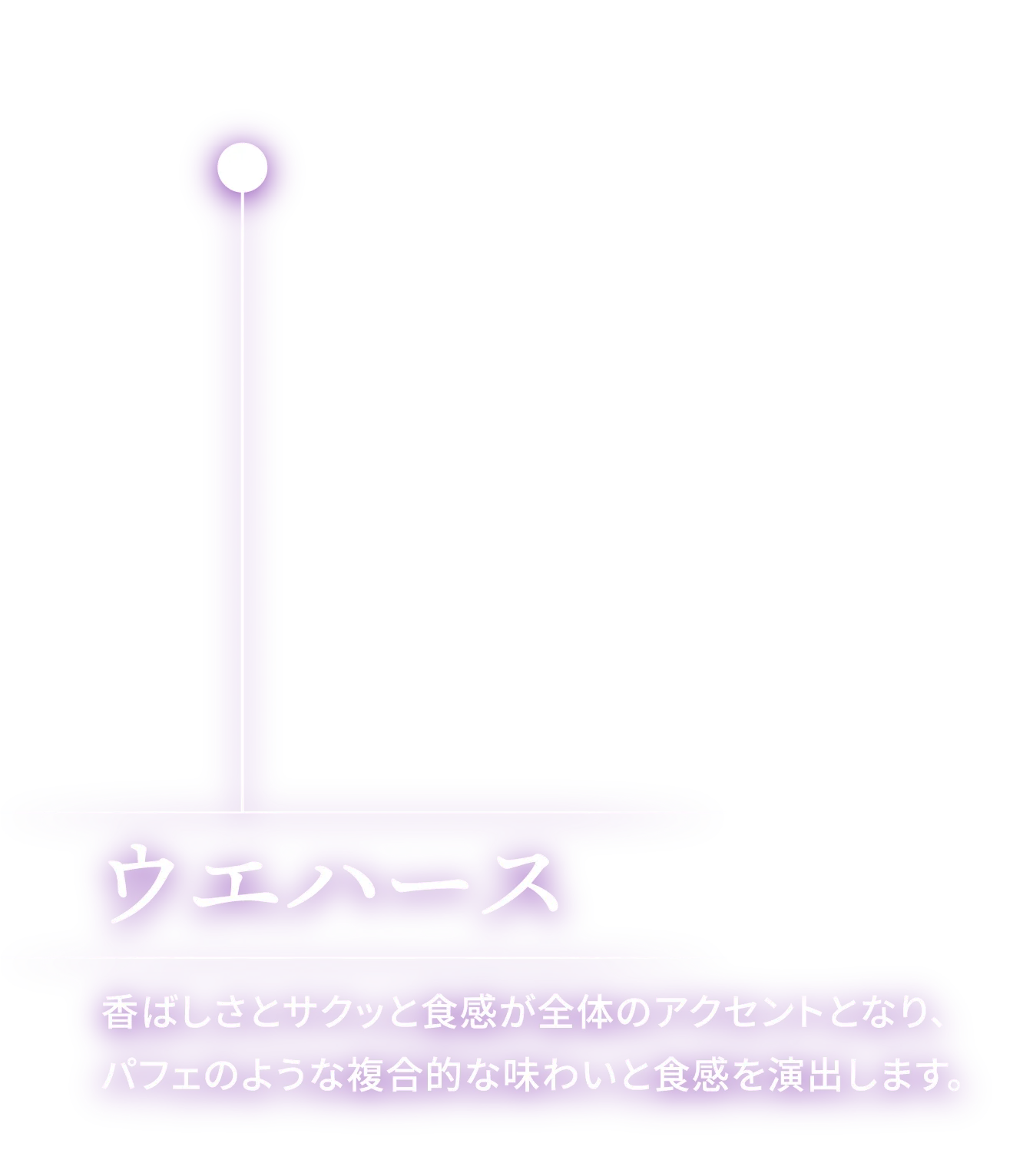 ウエハース 香ばしさとサクッと食感が全体のアクセントとなり、パフェのような複合的な味わいと食感を演出します。