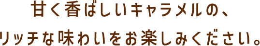 甘く香ばしいキャラメルの、リッチな味わいをお楽しみください。