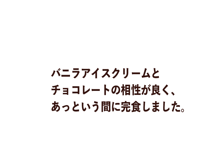 バニラアイスクリームとチョコレートの相性が良く、あっという間に完食しました。